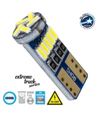 GloboStar® T10 W5W 81105 Λάμπα Αυτοκίνητου  3rd Generation Can-Bus Extreme Truck Series LED 15 SMD 4014 3.8W 570lm 360° DC 12-24V IP20 Ψυχρό Λευκό 6000K